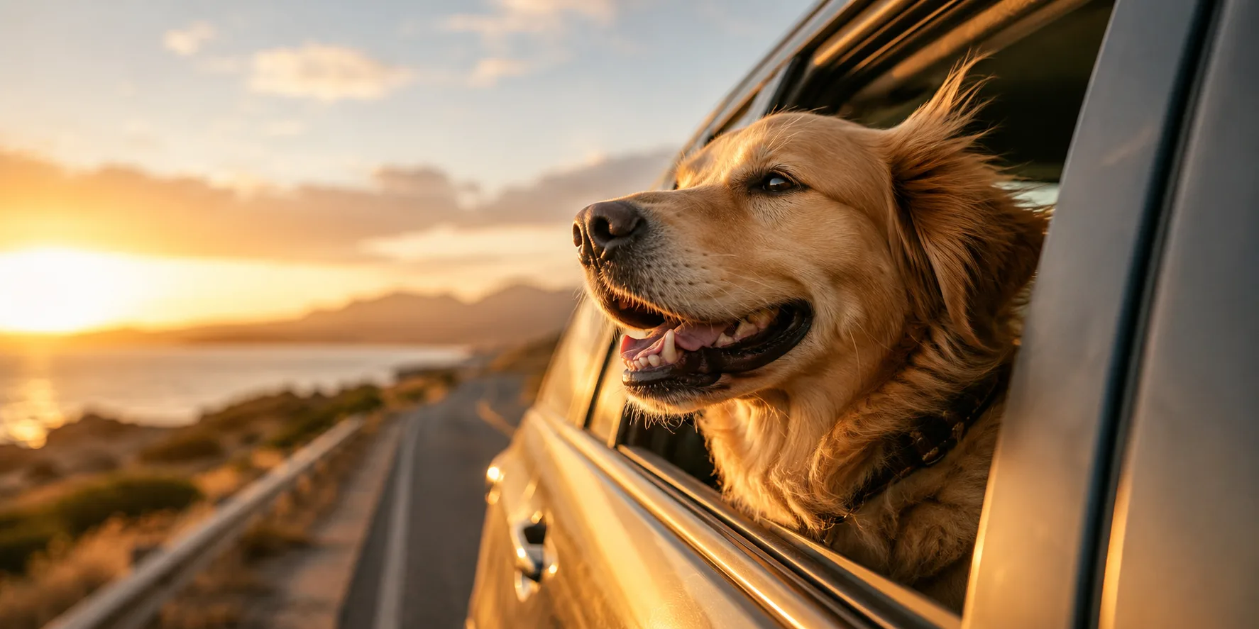 Dog ready for a road trip