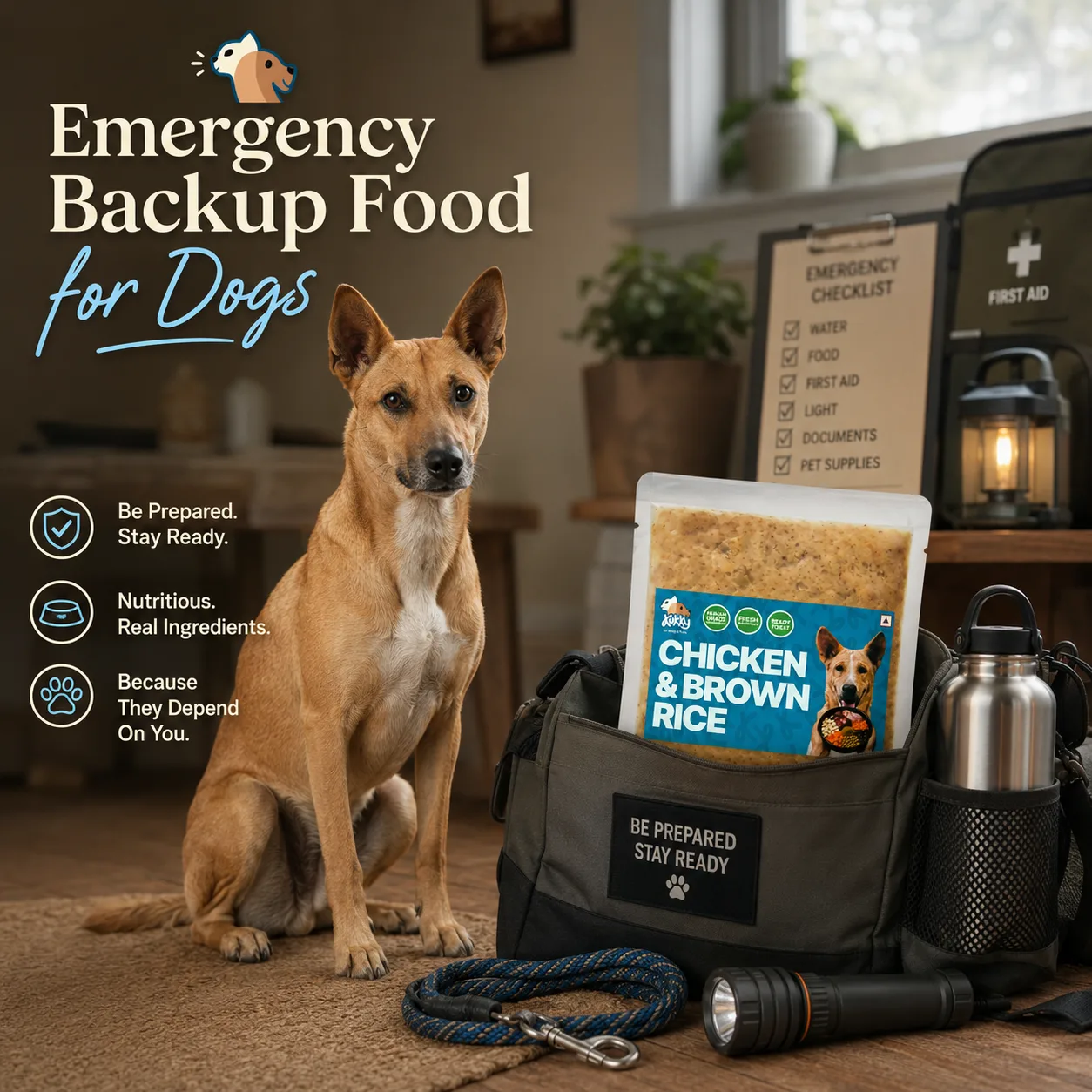 Backup dog meal pouch packed for emergencies