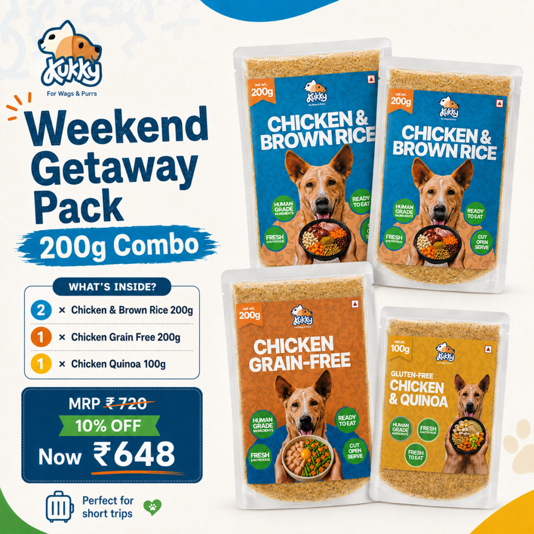 Kukky Weekend Getaway Pack for Dogs – 3 Meals Combo with 200g & 100g Ready-to-Eat Chicken Wet Meals