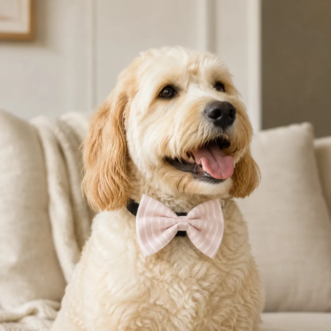 Blush Stripe Handmade Cotton Dog Bow