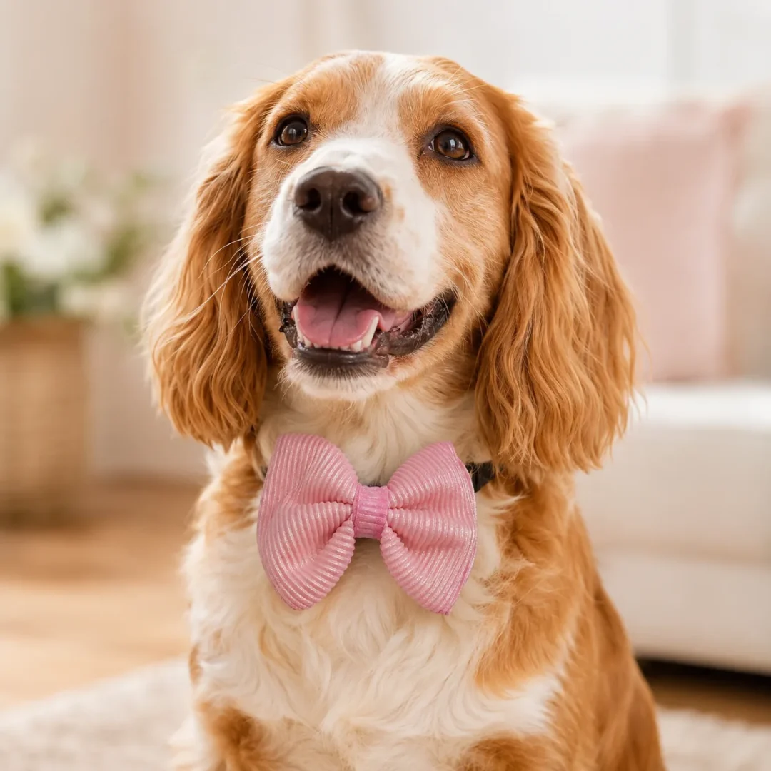 Blush Shimmer Pleated Handmade Dog Bow