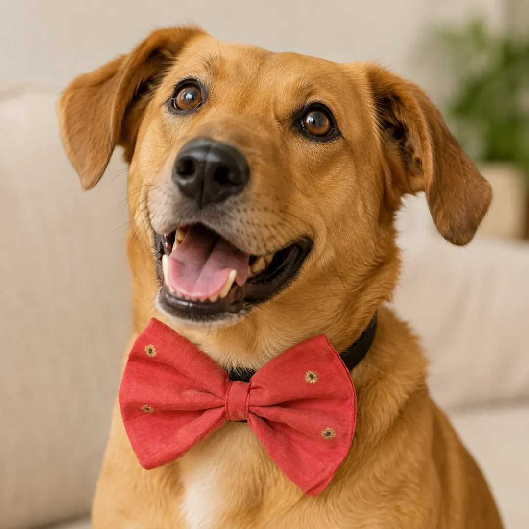 Coral Gold Bloom Handmade Dog Bow