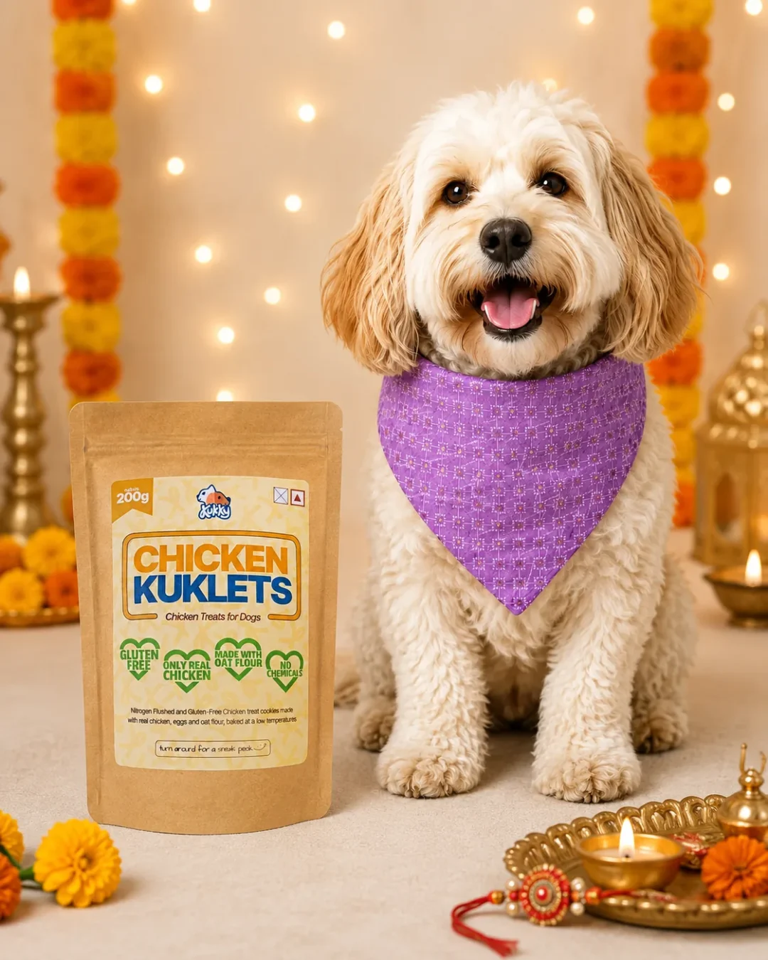 Purple Charm Bandana and Chicken Kuklets Festive Dog Gift Combo