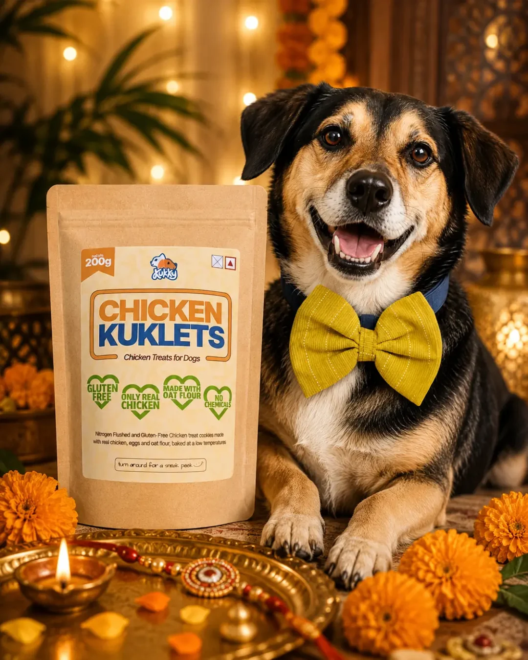 Festive Chicken Kuklets and Mustard Yellow Dog Bow (Copy)